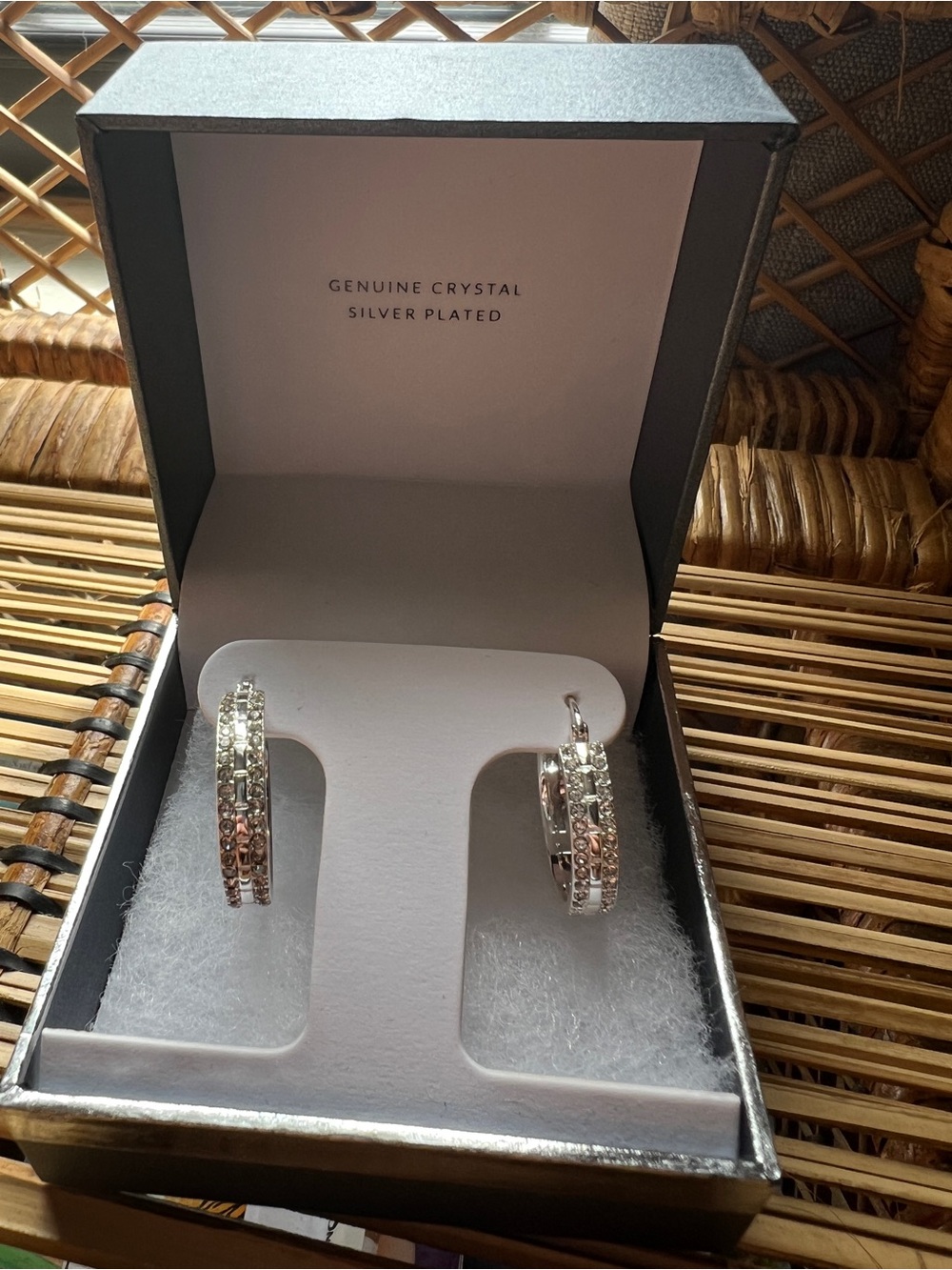 Silver-Plated Genuine Crystal Hoop Earrings -